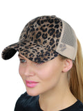 C.C Ponycap Messy High Bun Ponytail Adjustable Mesh Trucker Baseball Cap Hat, Leopard