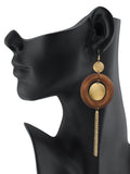 Women's Hammered Glitter Circle Wood Dangle Pierced Earrings Set, Black/Brown/Light Brown