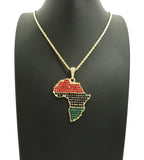 Colored Stone Pan Africa Continent Pendant with 2mm 24" Rope Chain Necklace