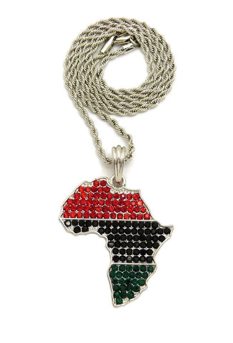 Colored Stone Pan Africa Continent Pendant with 2mm 24" Rope Chain Necklace