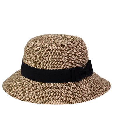 C.C Women's Paper Woven Cloche Bucket Hat with Black Bow Band