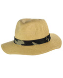 C.C Teardrop Dent Paper Woven Panama Sun Beach Hat with Camouflage Band