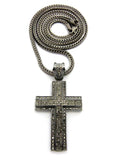 Superimposed Stone Stud Cross pendant w/4mm 36" Franco Chain Necklace, Hematite-Tone