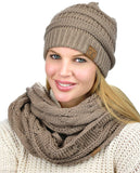 C.C Unisex Soft Stretch Chunky Cable Knit Beanie and Infinity Loop Scarf Set