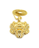 Stone Stud Noble Lion Head Pendant w/ Chain Necklace