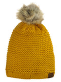 C.C Horizontal Knit Faux Fur Pom Back Drawstring Slouch Beanie Hat