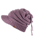 D&Y Versatile Ponyflo Messy High Bun Ponytail Metallic Thread Visor Beanie Cap