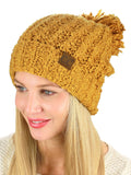 C.C Women's Chenille Soft Stretchy Pom Cuffed Knit Beanie Cap Hat