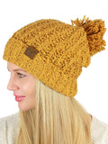 C.C Women's Chenille Soft Stretchy Pom Cuffed Knit Beanie Cap Hat
