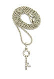 Stone Stud Lever Lock Key Micro Pendant w/2mm 24" Rope Chain Necklace