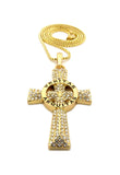 Stone Stud Veritas Aequitas Cross Pendant with Chain Necklace