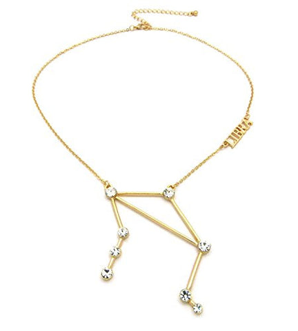 Libra Zodiac Sign Rhinestone Horoscope Pendant 2mm 16" + Extension Necklace in Gold-Tone