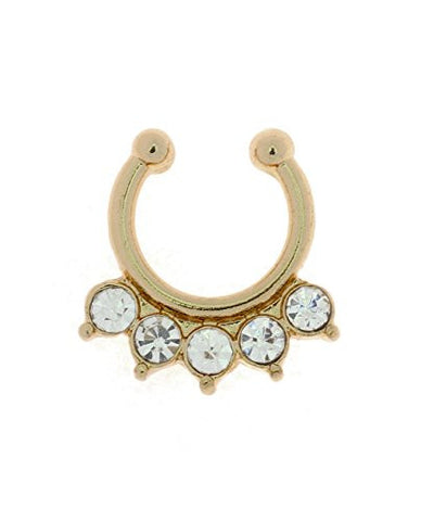 5 Stone Stud Tribal Style Non-Pierced Septum Hanger Nose Hoop Ring