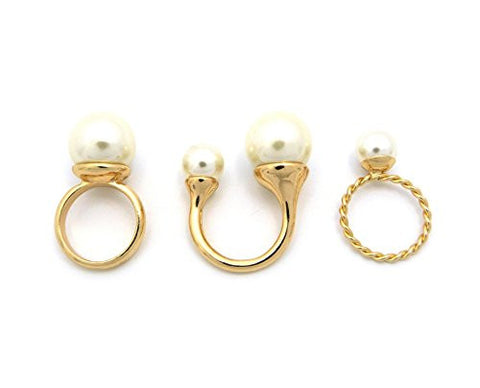 3 Piece Cream Faux Pearl Accent Fashion Ring Set