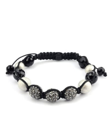 Encrusted Ball Pearl Bead Disco Ball Shamballa Bracelet - Hematite Tone SB1196