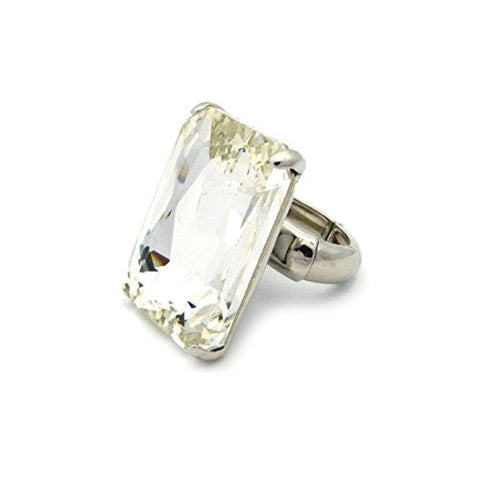 Enlarged Clear Stone Fashion Stretch Ring in Silver-Tone