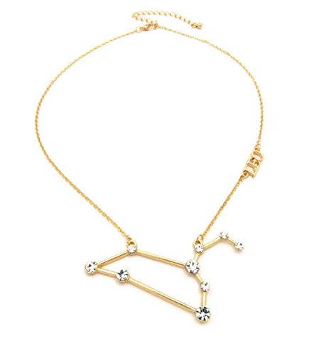 Leo Zodiac Sign Rhinestone Horoscope Pendant 2mm 16" + Extension Necklace in Gold-Tone