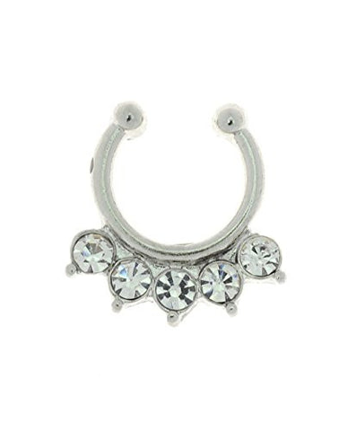 5 Stone Stud Tribal Style Non-Pierced Septum Hanger Nose Hoop Ring