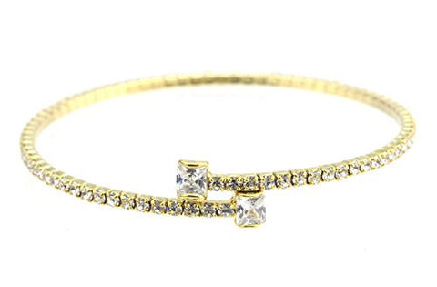 Swarovski Elements Flex Bracelet with Princess Cut Stone Tips - Gold-Tone MADE IN KOREA IKB1007G