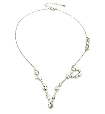 Pisces Zodiac Sign Rhinestone Horoscope Pendant 2mm 16" + Extension Necklace in Silver-Tone