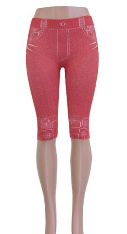NYfashion101 Fashion Red Printed Stretch Leggings Pants-S/M