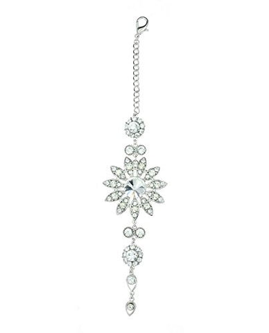 Clear Rhinestone Floral Designed Back Chain Necklace in Silver-Tone