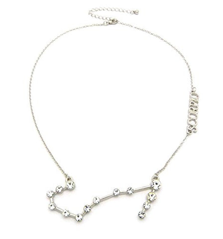 Scorpio Zodiac Sign Rhinestone Horoscope Pendant 2mm 16" + Extension Necklace in Silver-Tone