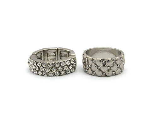 Stretch Rhinestone & Quilted Band Set in Silver-Tone