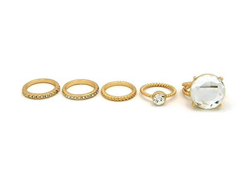 5 Piece Simple Multi-Style Midi Ring Set with Big Rhinestone Accent Piece