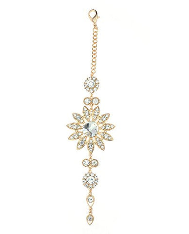 Clear Rhinestone Floral Designed Back Chain Necklace in Gold-Tone