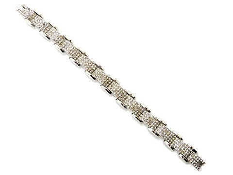 Multi Link Rhinestone Block Chain Bracelet with Metal Clasp