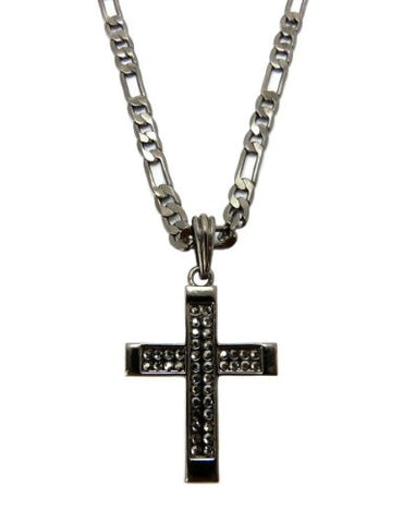 Hematite Tone Thin Cross Pendant w/ 24" Figaro Chain Necklace MSP208HE