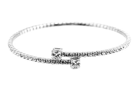Swarovski Elements Flex Bracelet with Princess-Cut Stone Tips - Silver-Tone MADE IN KOREA IKB1007R