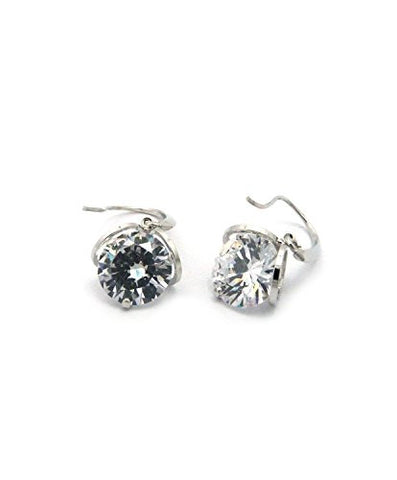 Women's 12mm Round Cut Clear Cubic Zirconia Dangling Hook Earrings in Silver-Tone