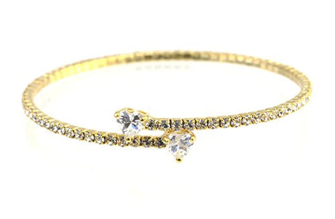 Swarovski Elements Stud Flex Bracelet with Heart Shape Stone Tips - Gold-Tone MADE IN KOREA IKB1006G