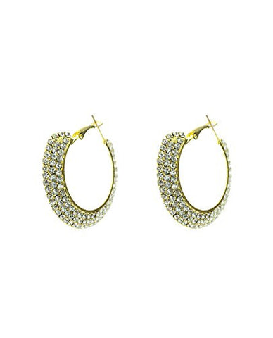 Triple Rhinestone Row 30mm Fashion Hoop Earrings in Gold-Tone