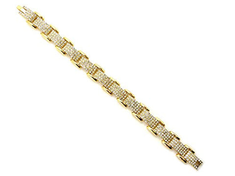 Multi Link Rhinestone Block Chain Bracelet with Metal Clasp