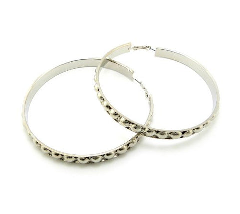 Carved Ball Silver Tone Hoop Earrings CE1026RD