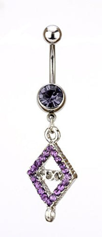Sexy Inscription Purple Stone Diamond Shape Charm Surgical Steel Belly Ring in Silver-Tone