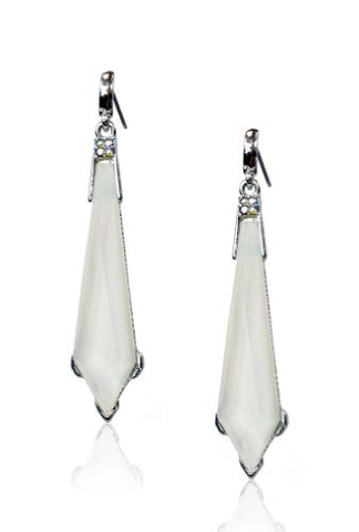 New Silver Tone White Epoxy Faceted Colored Stone Sword Ladies Drop Earring Set DVE7385RWT