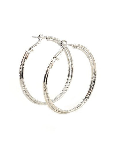 High Quality Hypo-Allergenic 50mm Double Ridge Ring Hoop Earrings in Silver-Tone MADE IN USA-S