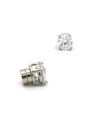 Round Cut Clear Cubic Zirconia 4-Prong Magnetic Stud Earrings