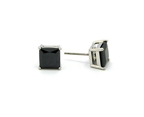 Princess Cut Jet Cubic Zirconia Stud Earrings