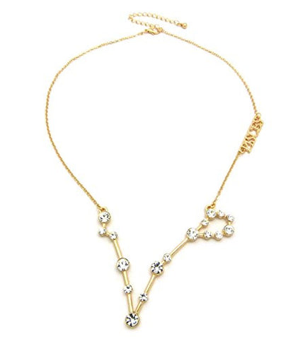 Pisces Zodiac Sign Rhinestone Horoscope Pendant 2mm 16" + Extension Necklace in Gold-Tone