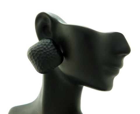 Small (1.10") Hammered Rounded Square Earrings in Matte Black