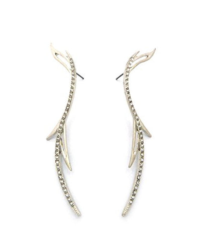 Curved Pave Drop Earrings in Silver-Tone