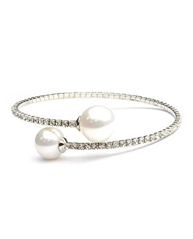 Clear Swarovski Elements Faux Pearl Tips Flex Cuff Bracelet in Silver-Tone MADE IN KOREA IKB1004R