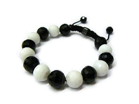 Black and White Disco Ball Glass Bead Adjustable Bracelet