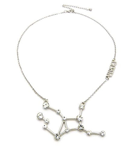 Virgo Zodiac Sign Rhinestone Horoscope Pendant 2mm 16" + Extension Necklace in Silver-Tone
