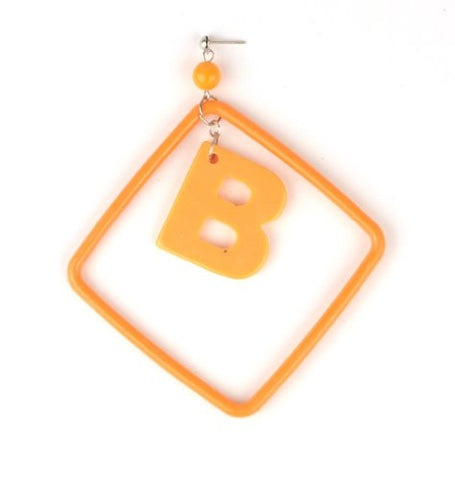 Initial Letter B Dangling Charm Orange Acrylic Drop Earrings